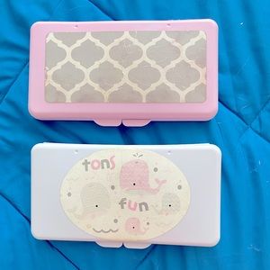 2 Pink and Purple Reusable Travel Wipe Containers